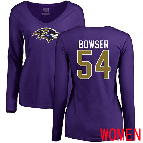 Baltimore Ravens Purple Women Tyus Bowser Name and Number Logo NFL Football #54 Long Sleeve T Shirt